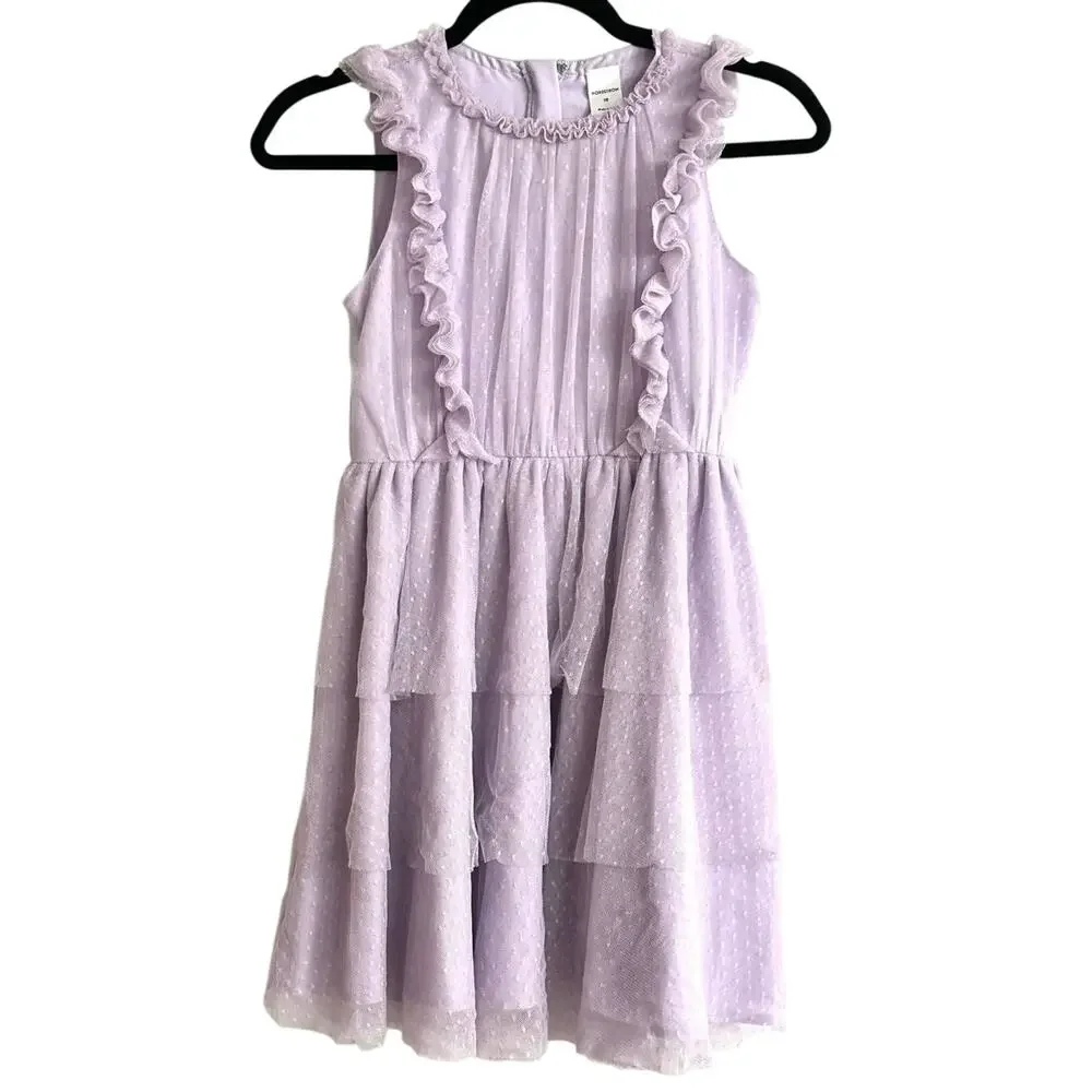 Nordstrom Mesh Swiss Dot Ruffle Dress Purple Petal Lavender Fairy - Girl’s Sz 10